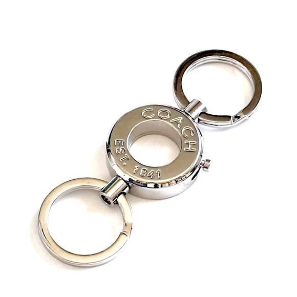 COACH classic polished silver unisex double key ring NEW - Picture 3 of 7